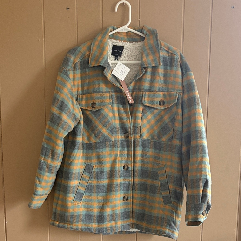 Love Tree Plaid Coat in Orange and Gray